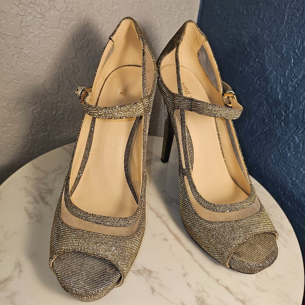 Nine West “DayNnite” Metallic Glitter Peep-Toe Heels – Size 10M